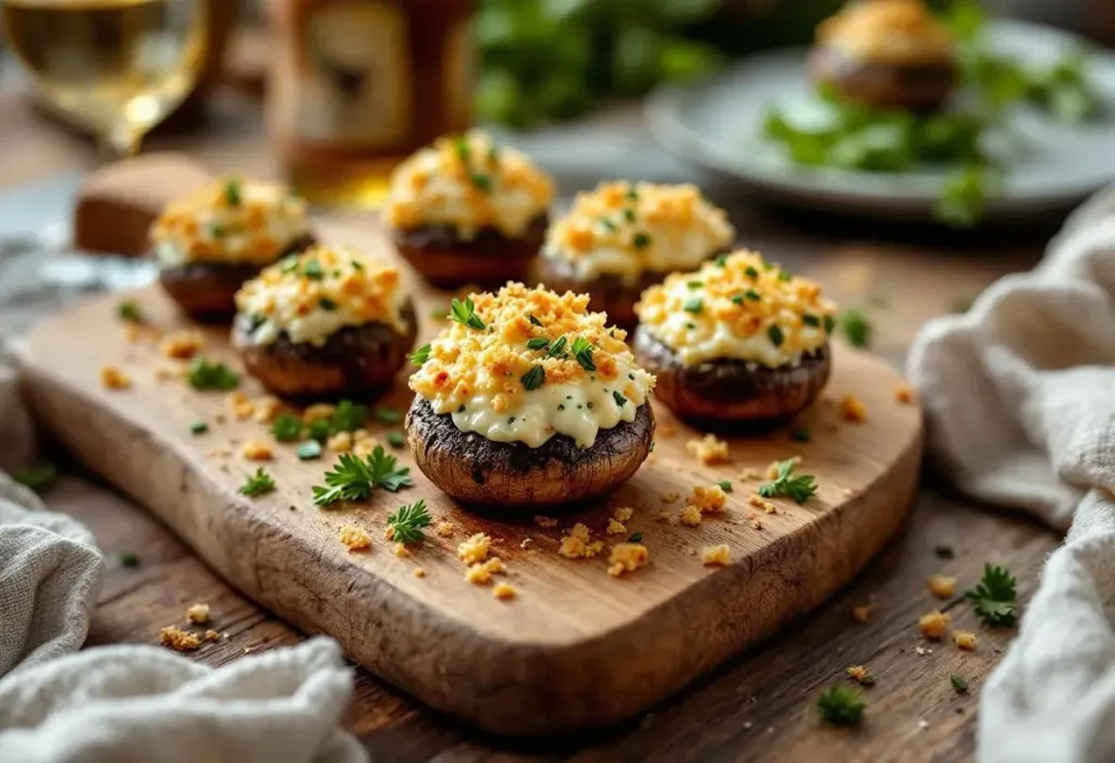 Champignons farcis au four à l’ail et fines herbes : l’apéro ultra fondant et croustillant